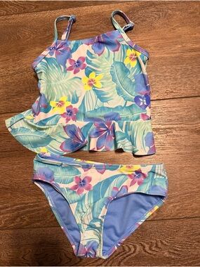 Hurley Girls Tropical Floral Two-Piece Swim Set - Blue, Yellow, Purple